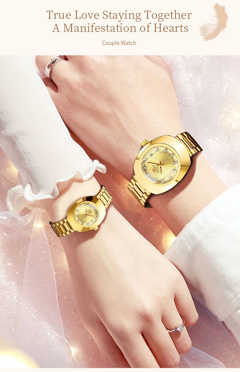 2024 VA VA VOOM-Branded Fully Automatic Movement Watch Calendar Suitable For Men / Women Non-Mechanical Design 30M Waterproof Suitable Quartz Watch Gold Diamond Set Steel Strap Watch Couple