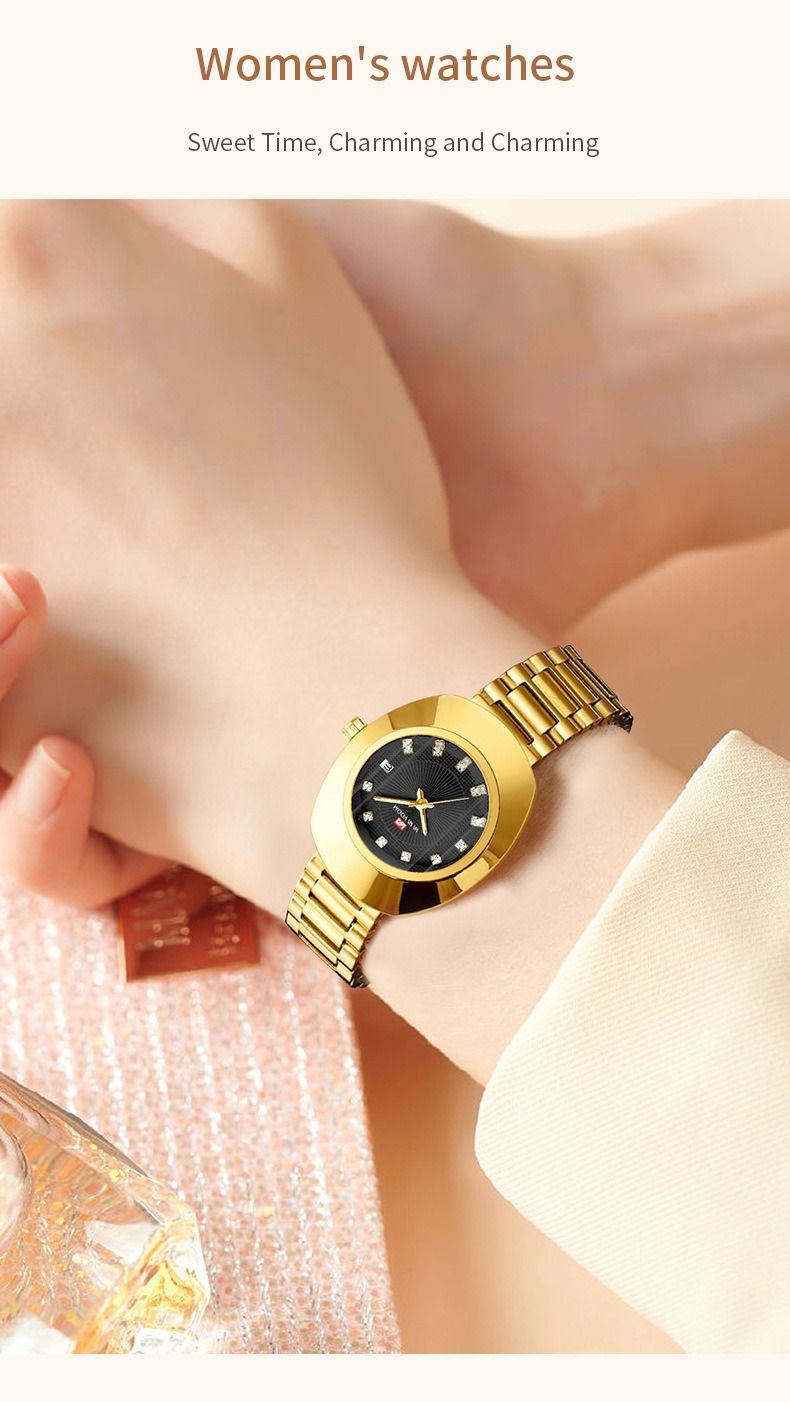 2024 VA VA VOOM-Branded Fully Automatic Movement Watch Calendar Suitable For Men / Women Non-Mechanical Design 30M Waterproof Suitable Quartz Watch Gold Diamond Set Steel Strap Watch Couple