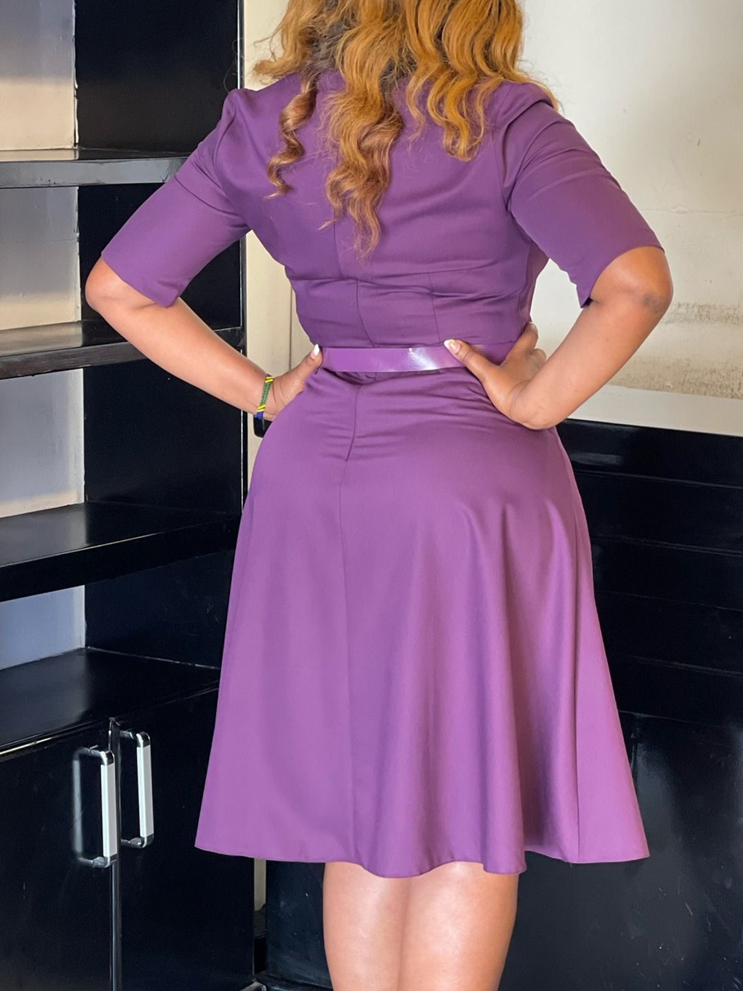African America 2024 Autumn / Winter D533 Women's Dress New Fashion Large Size Elegant Temperament Solid Color Five-point Sleeve Crew Neck Dress Popular Belt ElementsTemperament Elegant Style