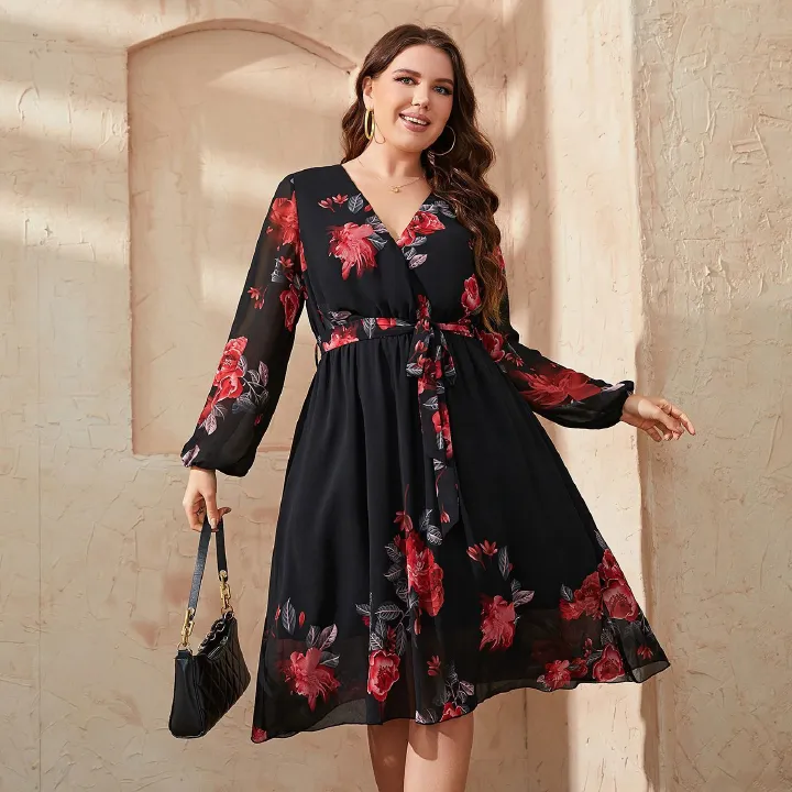 2024 Africa Europe America Women's New Big Size Summer and Autumn Dress Plus-size Dress Explosive Fashion Print Oversized Swing Dress Fat Mother Dress Dyeing Process Temperament Elegant Style