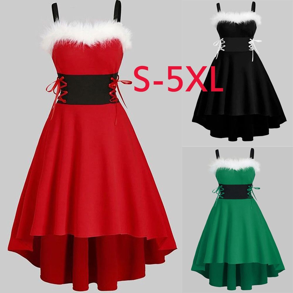 2025 Africa Europe America New Explosive Autumn Christmas Red Off-the-shoulder Black Waist Bow Halter Dress Popular Agaric Element Solid Color Pattern Straight Neck High Waist Fresh Sweet Style