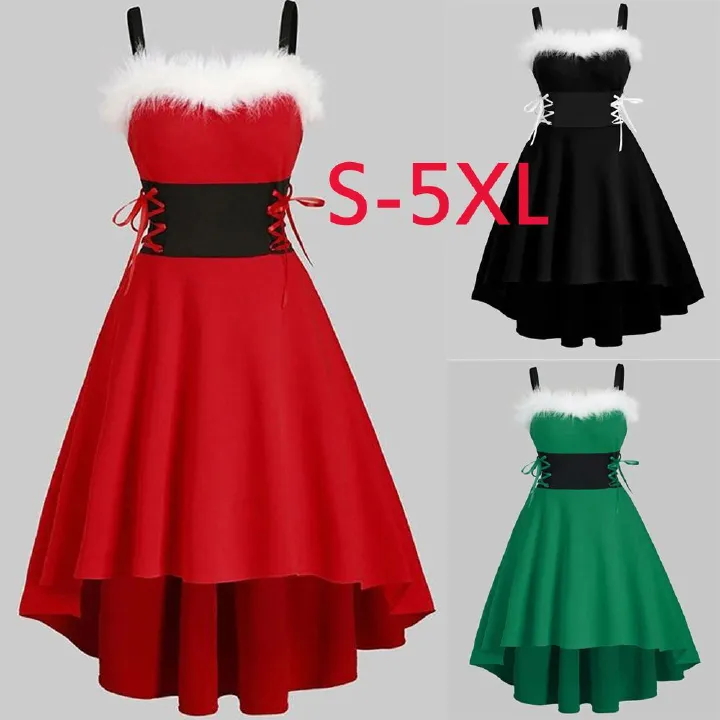 2025 Africa Europe America New Explosive Autumn Christmas Red Off-the-shoulder Black Waist Bow Halter Dress Popular Agaric Element Solid Color Pattern Straight Neck High Waist Fresh Sweet Style