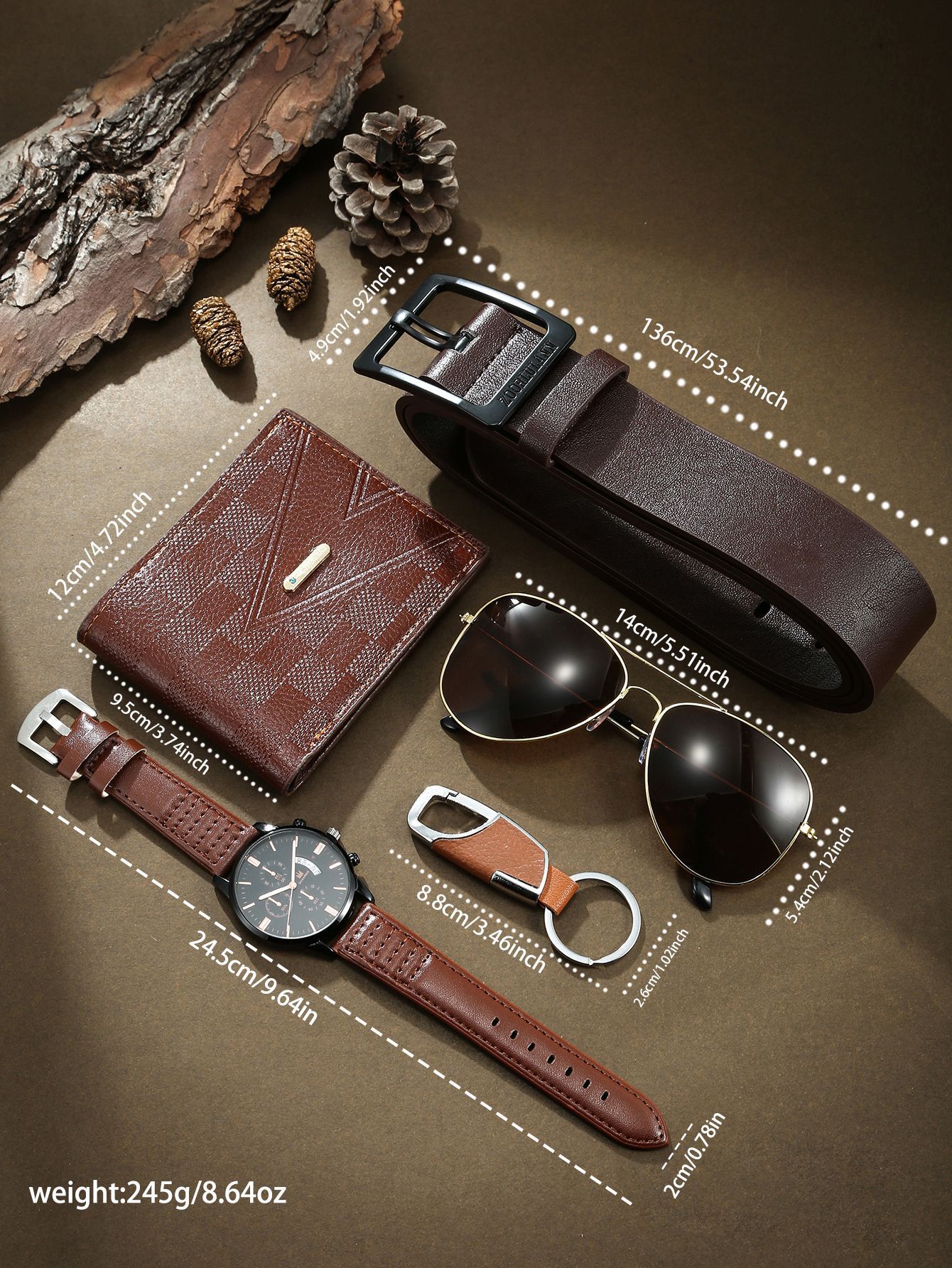 2025 New Fashion Africa Europe America Trend Men's Business Quartz Watch Fake Three Eyes Calendar Roman Graduated Belt Husband Men's Gift Box Set Business Style