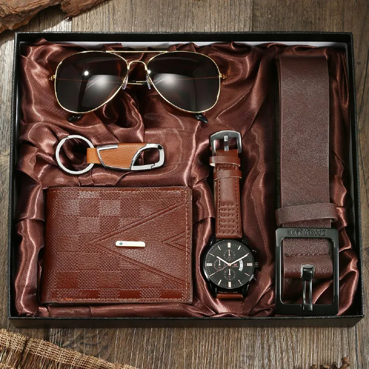 2025 New Fashion Africa Europe America Trend Men's Business Quartz Watch Fake Three Eyes Calendar Roman Graduated Belt Husband Men's Gift Box Set Business Style