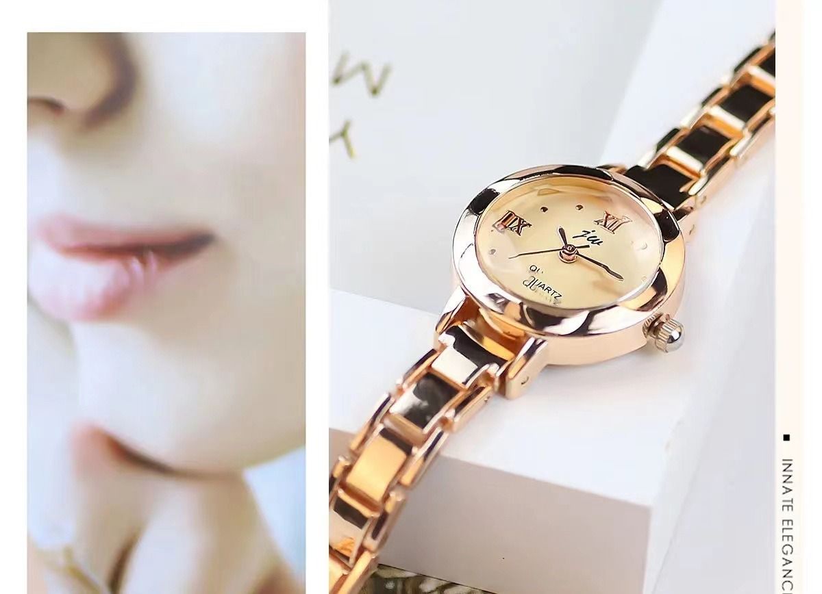 Africa New Fashion Style Women's Watch Students Small Dial 2025 Korean Version Temperament Simple Electronic Quart  Watch White Chrome-plated Case Bright Beautiful Refined Aloy Strap Comfortable Fit