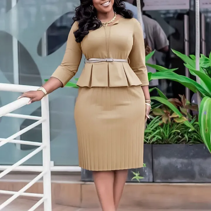 Spring & Autumn 2025 Africa Europe America New D3255 Women's V- neck Ruffled High Waist Slimming OL Commuter Pencil Skirt Dress
Yarn-dyed Craft Temperament Elegant Style