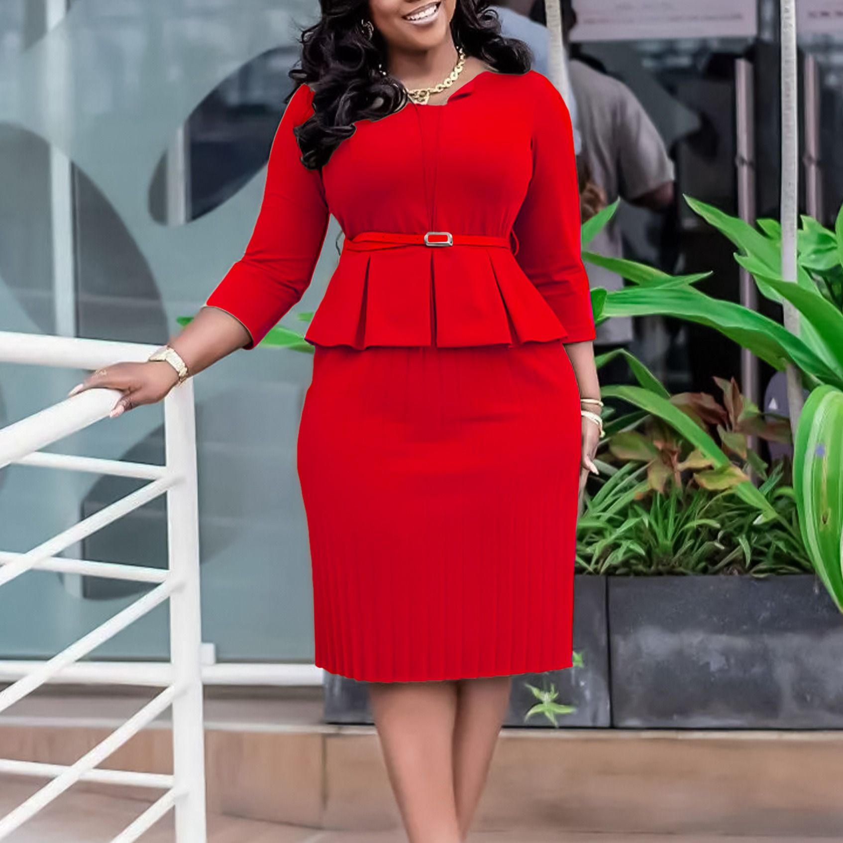 Spring & Autumn 2025 Africa Europe America New D3255 Women's V- neck Ruffled High Waist Slimming OL Commuter Pencil Skirt Dress
Yarn-dyed Craft Temperament Elegant Style