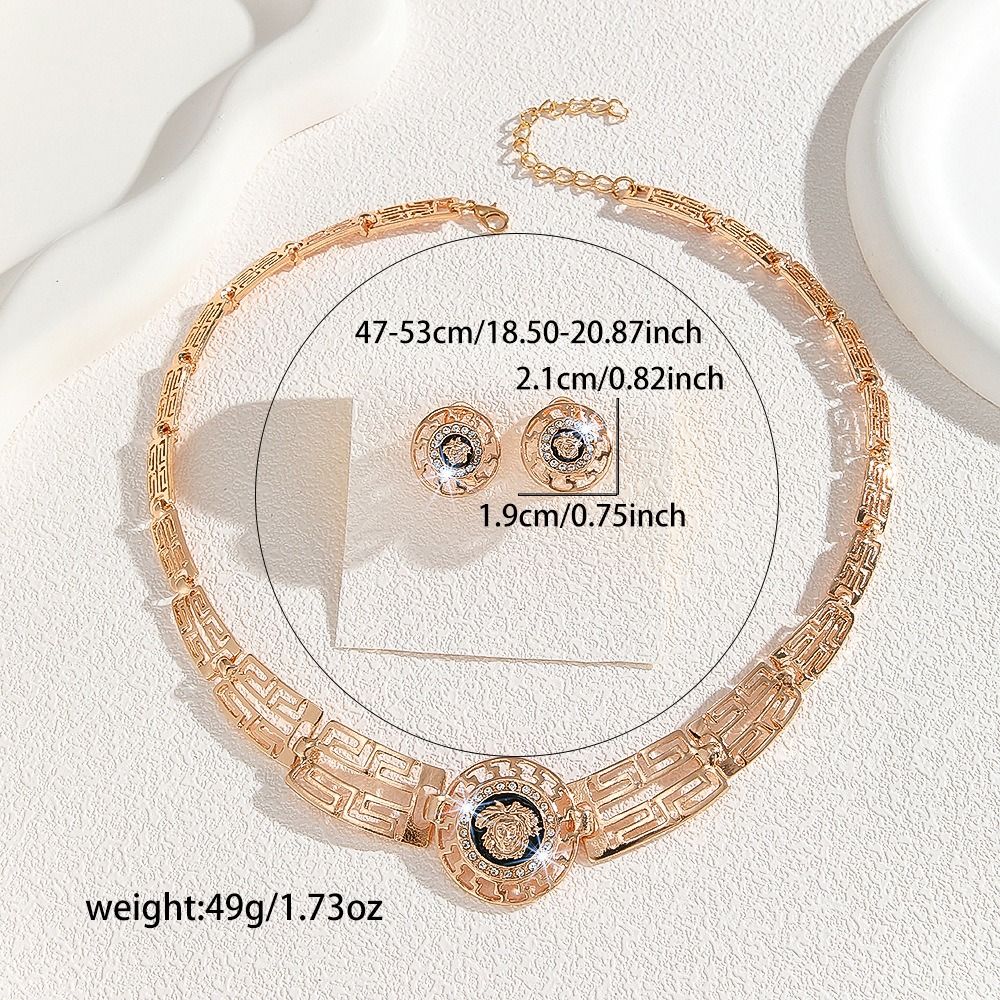 Hot Gold Zinc Alloy Inlaid 2025 Africa Europe America White Rhinestone Metal 8-figure Necklace Earrings Rhinestone Metal Ieopard Head Necklace Earrings Water Drop Necklace Earrings Set Women's Jewelry