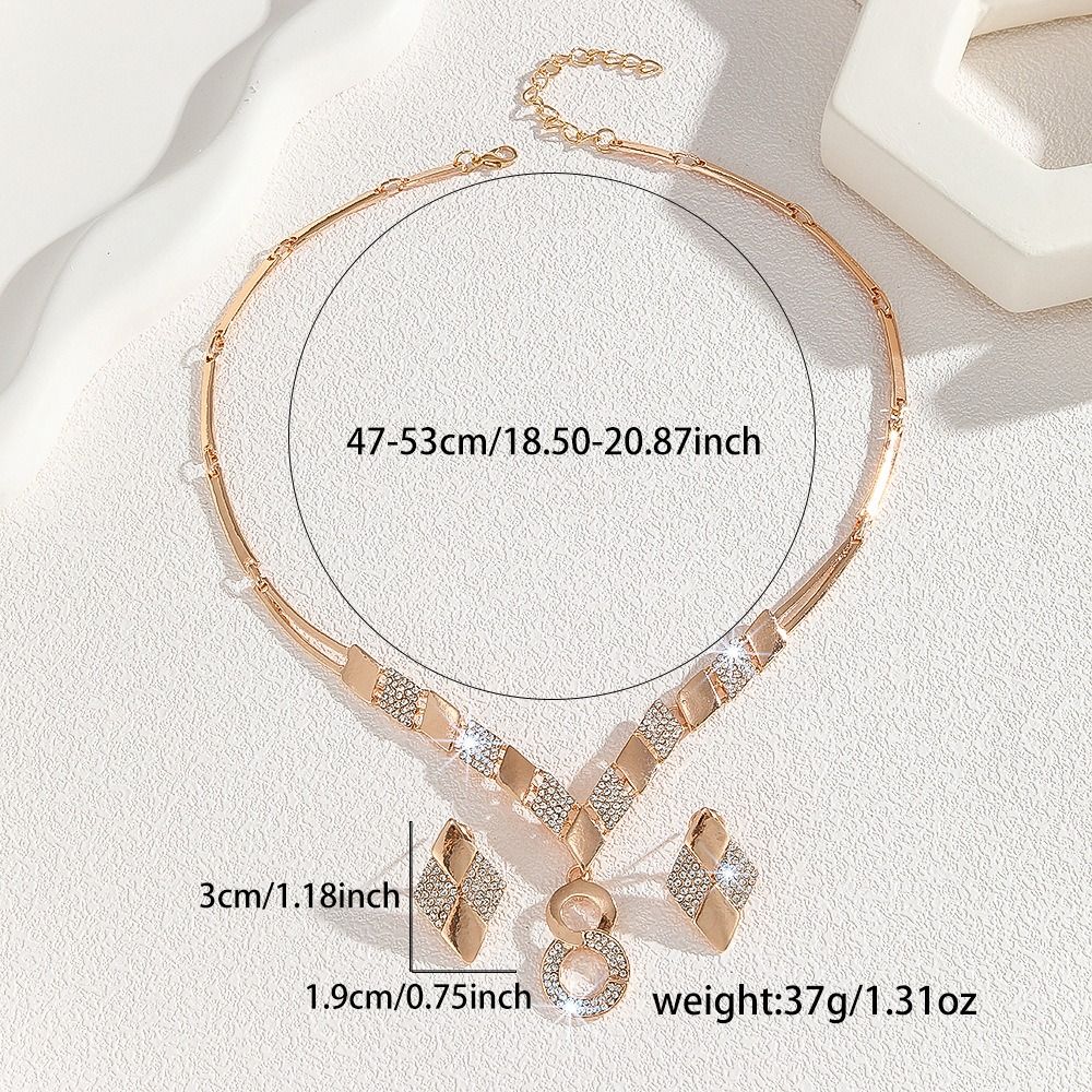 Hot Gold Zinc Alloy Inlaid 2025 Africa Europe America White Rhinestone Metal 8-figure Necklace Earrings Rhinestone Metal Ieopard Head Necklace Earrings Water Drop Necklace Earrings Set Women's Jewelry