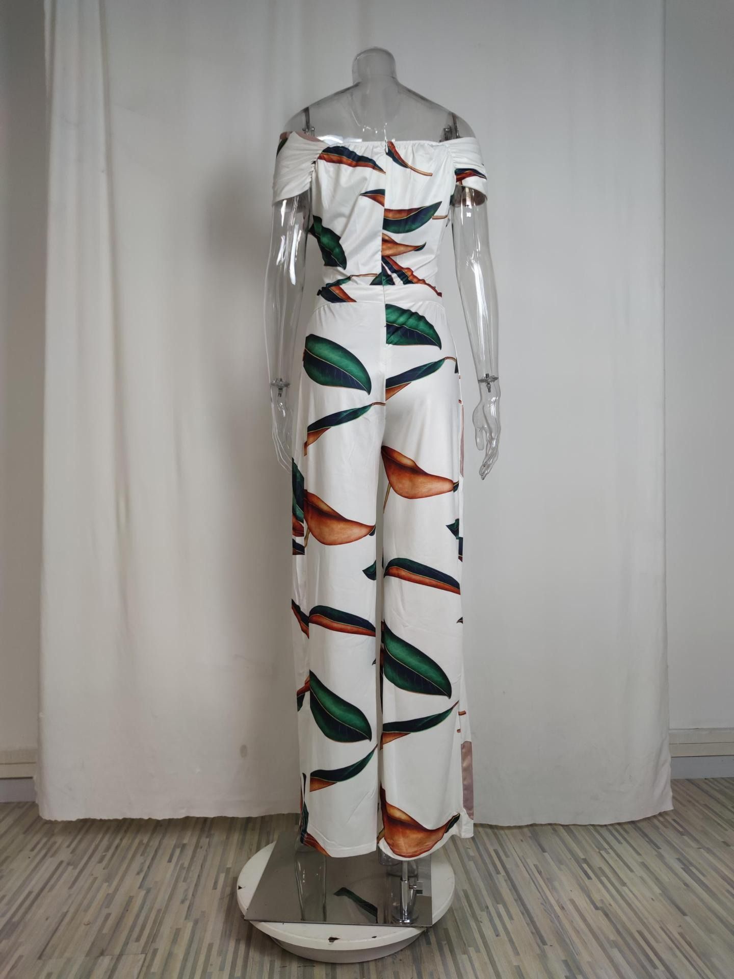 Spring & Summer New 2025 Africa Europe America Women's Temperament Elegant One-line Shoulder Fashion Printed Temperament High-waisted Jumpsuit Print Elements Temperament Elegant Style