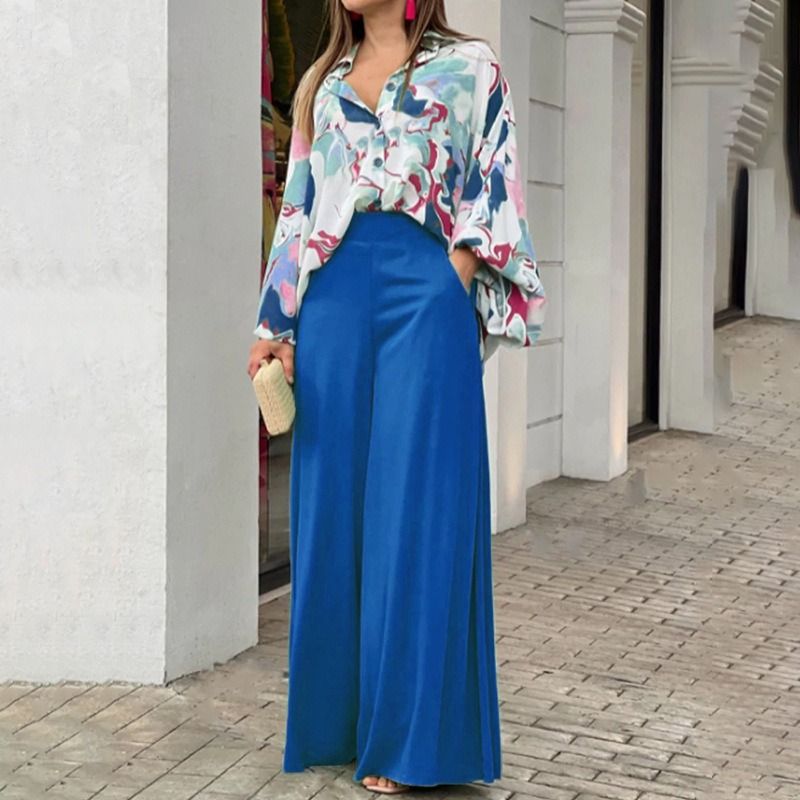 2025 African European American Women's Spring & Autumn Printed Shirts eBay Elegant Stylish Wide-leg Pants Fashionable Casual Suits Printed Patterns Non-stretching Processing Technology Elegant Style