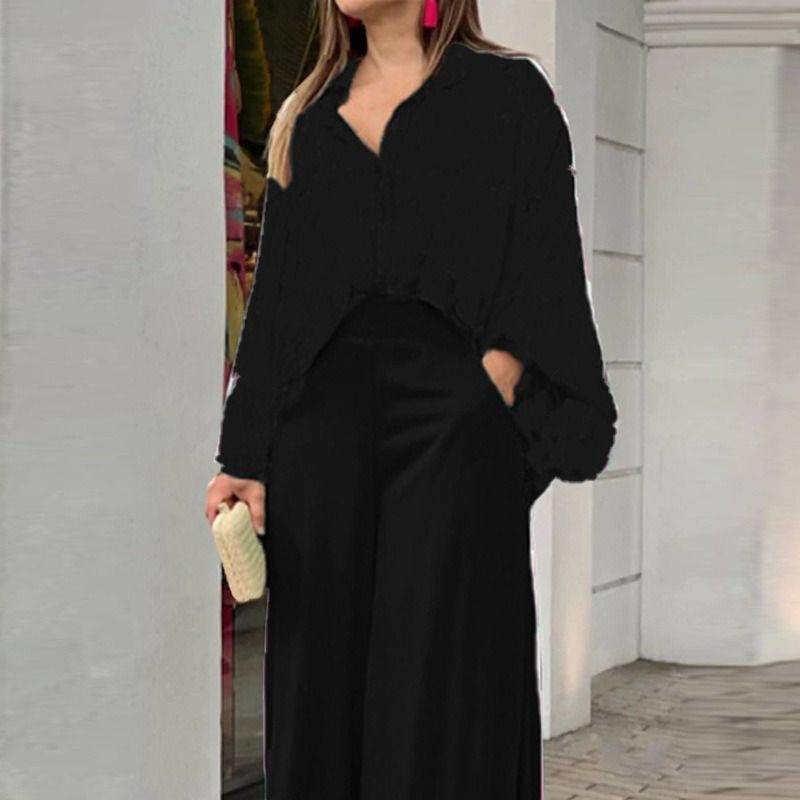 2025 African European American Women's Spring & Autumn Printed Shirts eBay Elegant Stylish Wide-leg Pants Fashionable Casual Suits Printed Patterns Non-stretching Processing Technology Elegant Style