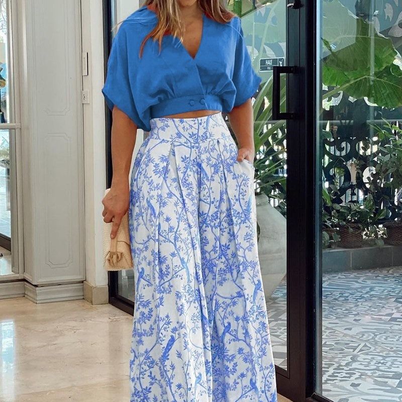 2025 African European American Women's Spring & Autumn Printed Shirts eBay Elegant Stylish Wide-leg Pants Fashionable Casual Suits Printed Patterns Non-stretching Processing Technology Elegant Style