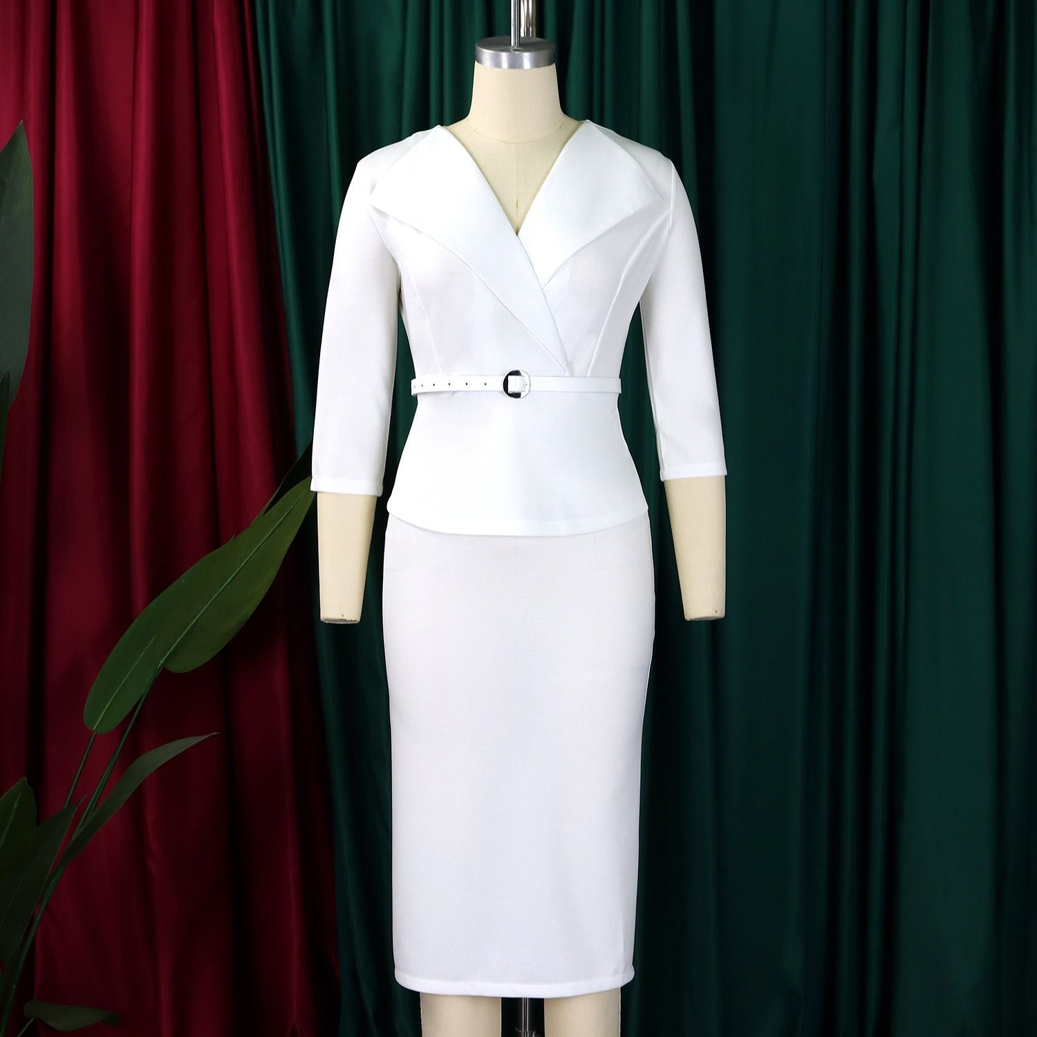 2025 Africa Europe America Spring & Autumn Fashion High Collar A-line Suitable Office Wear Elegant Hourglass Figure Pencil Skirt Dress Solid Color Pattern Elegant Style