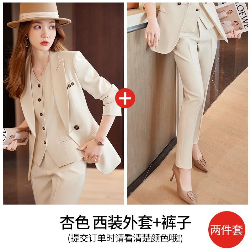 African European American 2026 Dark blue Business Suit Blazer Three-piece Professional Outfit Women Business Formal Wear Manager's Work Attire Soft Comfortable Anti-wrinkle Durable Elegant Charming