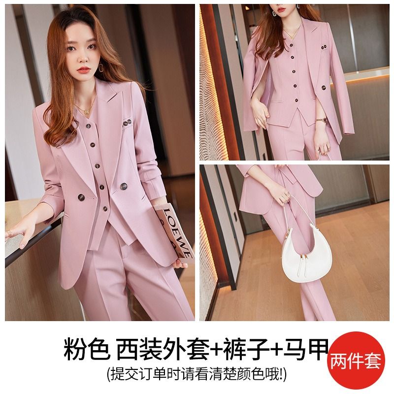 African European American 2026 Dark blue Business Suit Blazer Three-piece Professional Outfit Women Business Formal Wear Manager's Work Attire Soft Comfortable Anti-wrinkle Durable Elegant Charming