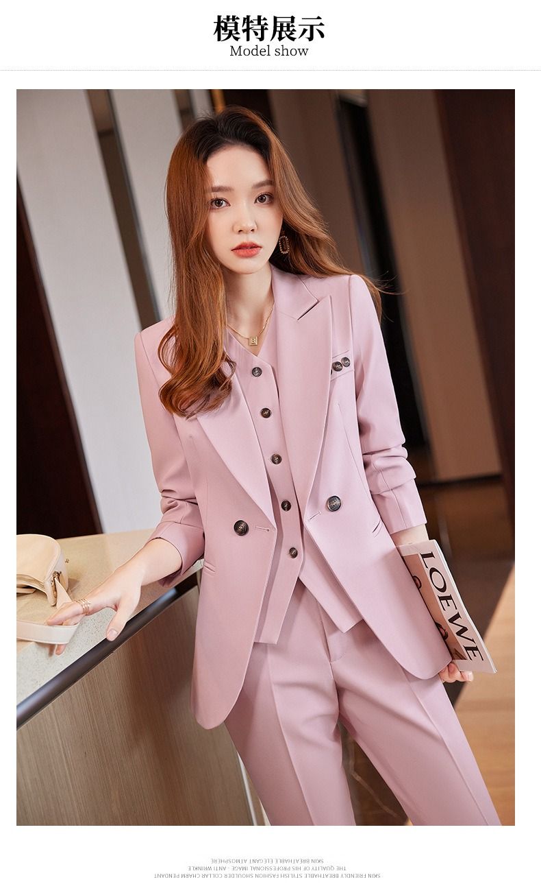 African European American 2026 Dark blue Business Suit Blazer Three-piece Professional Outfit Women Business Formal Wear Manager's Work Attire Soft Comfortable Anti-wrinkle Durable Elegant Charming