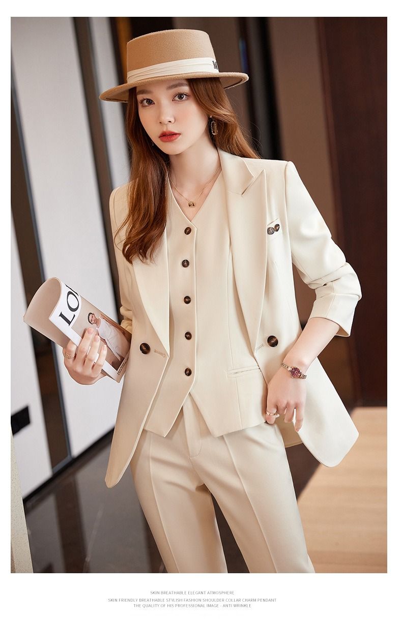 African European American 2026 Dark blue Business Suit Blazer Three-piece Professional Outfit Women Business Formal Wear Manager's Work Attire Soft Comfortable Anti-wrinkle Durable Elegant Charming