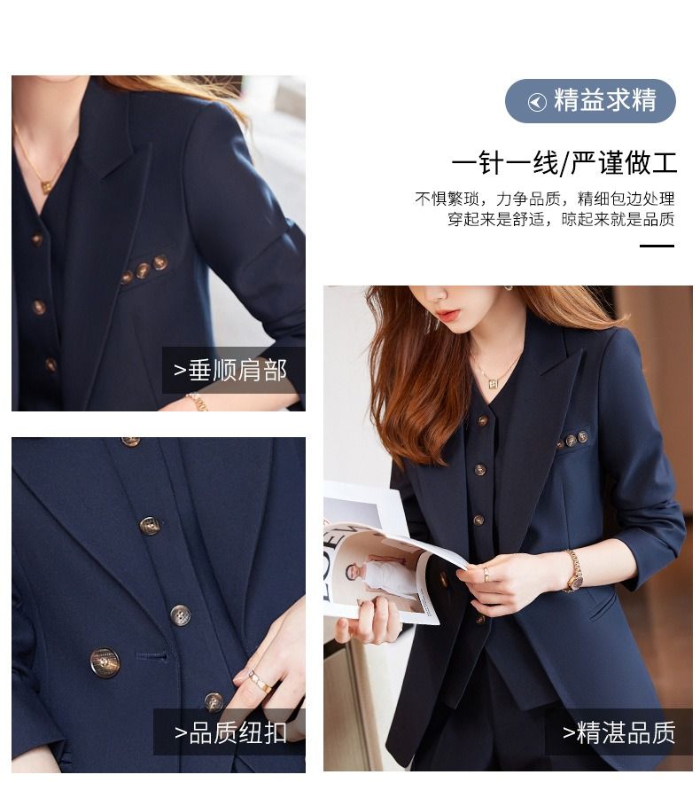 African European American 2026 Dark blue Business Suit Blazer Three-piece Professional Outfit Women Business Formal Wear Manager's Work Attire Soft Comfortable Anti-wrinkle Durable Elegant Charming