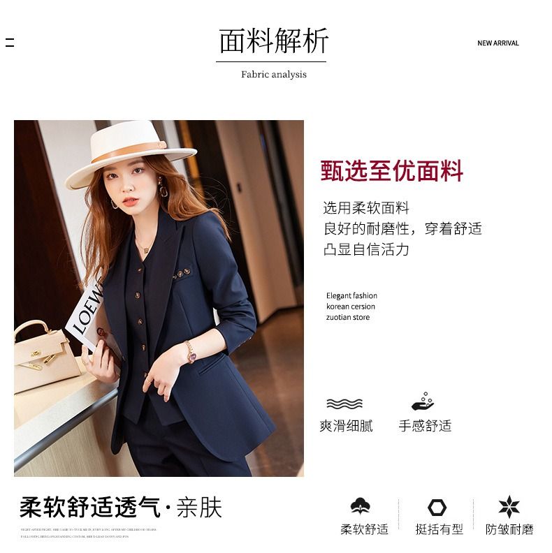 African European American 2026 Dark blue Business Suit Blazer Three-piece Professional Outfit Women Business Formal Wear Manager's Work Attire Soft Comfortable Anti-wrinkle Durable Elegant Charming