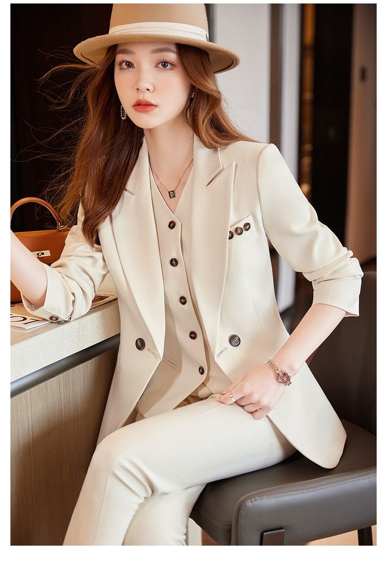 African European American 2026 Dark blue Business Suit Blazer Three-piece Professional Outfit Women Business Formal Wear Manager's Work Attire Soft Comfortable Anti-wrinkle Durable Elegant Charming
