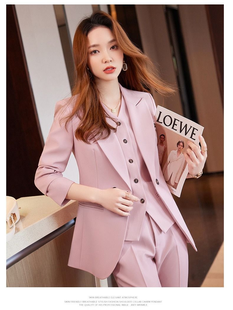African European American 2026 Dark blue Business Suit Blazer Three-piece Professional Outfit Women Business Formal Wear Manager's Work Attire Soft Comfortable Anti-wrinkle Durable Elegant Charming