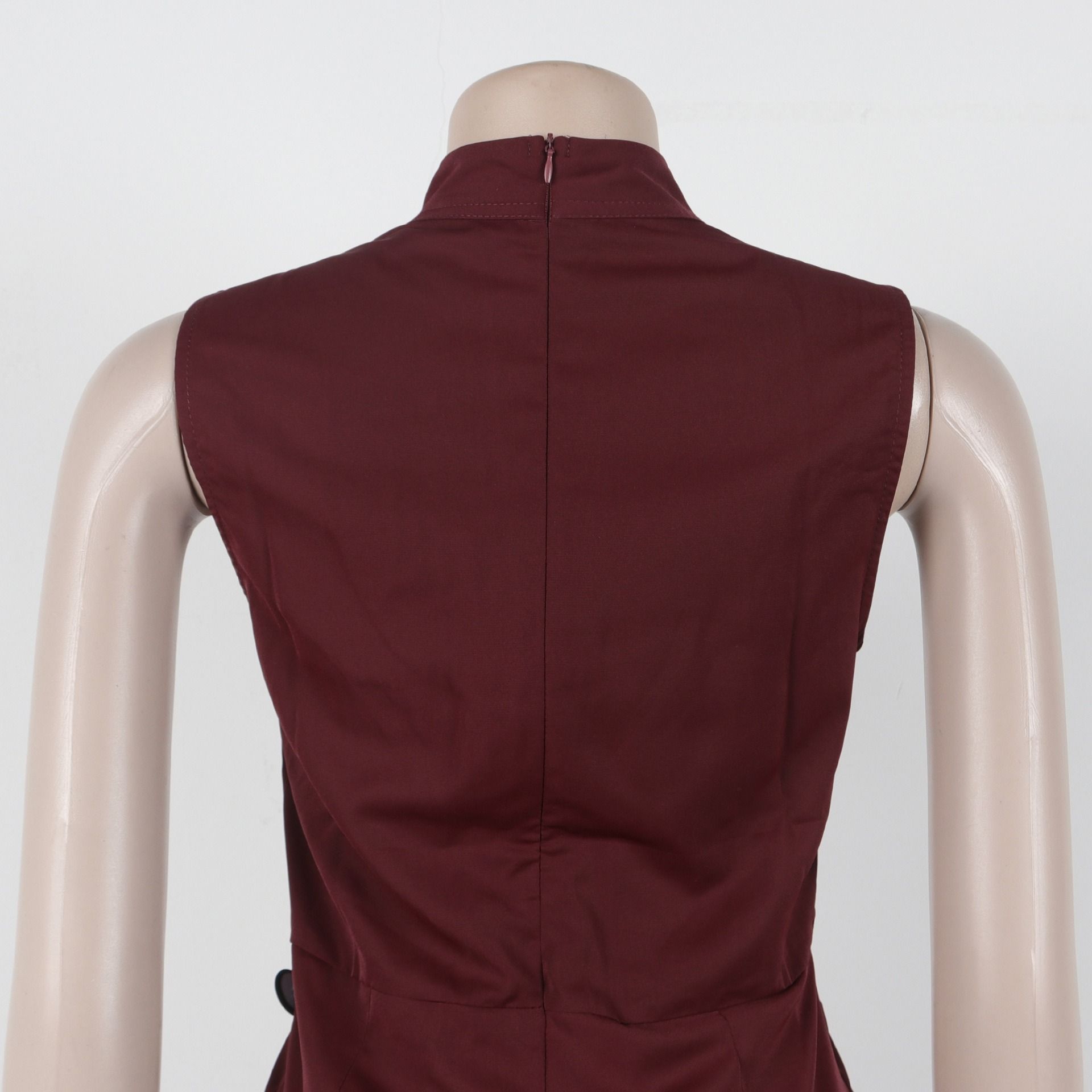 African European American 2025 Spring-Autumn S10993 Elegant Style A-line Neckline Sleeveless Button Decorated Dress Solid Color Pattern Mid-waist Semi-V-neck Fashionable Daily Wear Style