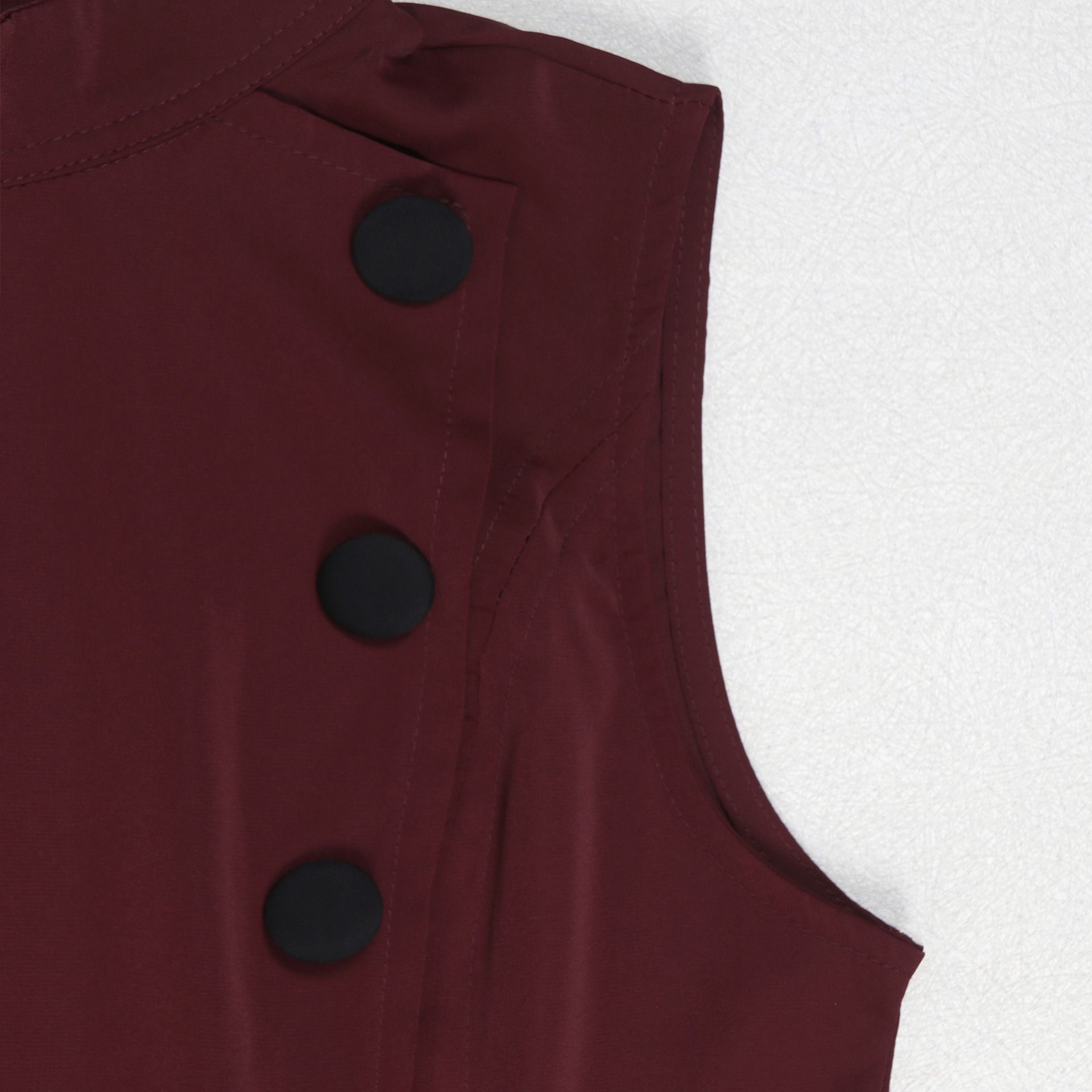 African European American 2025 Spring-Autumn S10993 Elegant Style A-line Neckline Sleeveless Button Decorated Dress Solid Color Pattern Mid-waist Semi-V-neck Fashionable Daily Wear Style