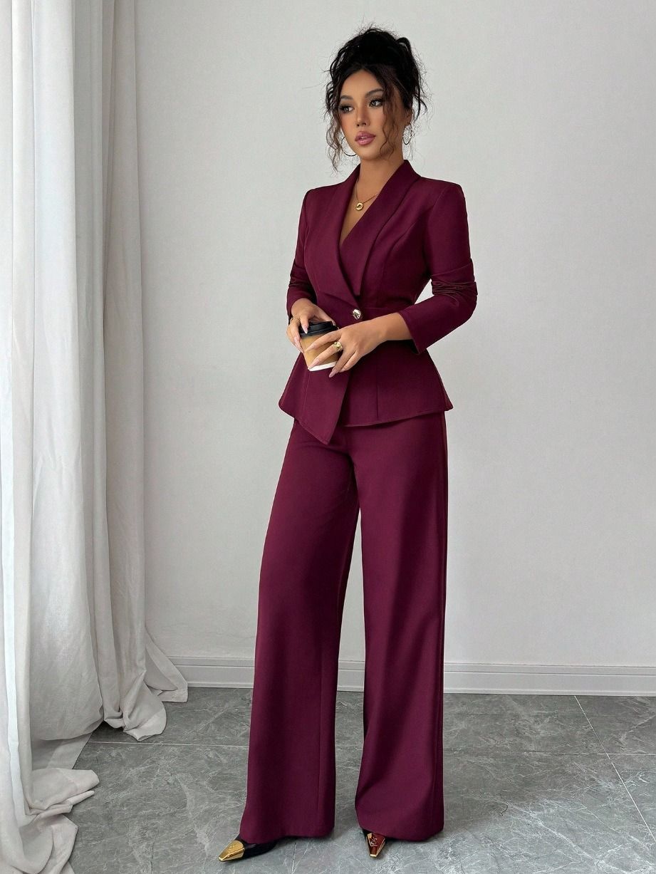 2026 Spring/Summer Collection - Women's Set Africa Europe America - Elegant Fashionable Long-Sleeved Suit Jacket + Straight-Tailored Pants Set Suitable Business Banquets Daily Use Work Travel