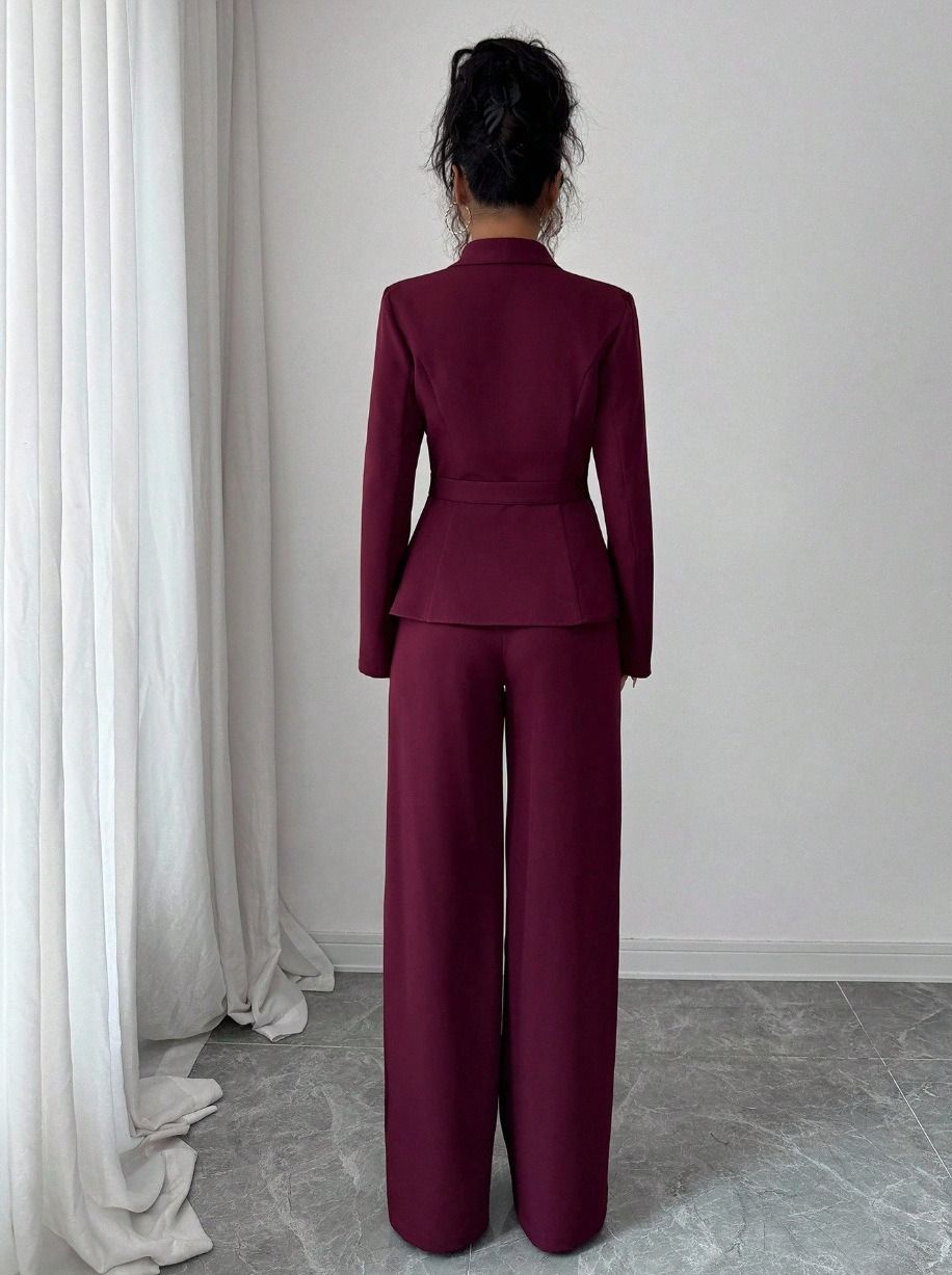 2026 Spring/Summer Collection - Women's Set Africa Europe America - Elegant Fashionable Long-Sleeved Suit Jacket + Straight-Tailored Pants Set Suitable Business Banquets Daily Use Work Travel