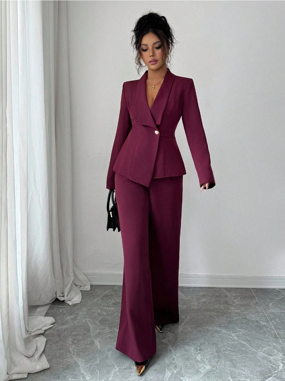 2026 Spring/Summer Collection - Women's Set Africa Europe America - Elegant Fashionable Long-Sleeved Suit Jacket + Straight-Tailored Pants Set Suitable Business Banquets Daily Use Work Travel