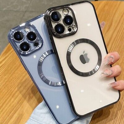 Luxury Slim Plating TPU Bumper Drop Protective Magnetic Phone Case Cover Compatible with Magsafe for iPhone 15 Series, 14 Series, 13 Series, 12 Series, 11 Series