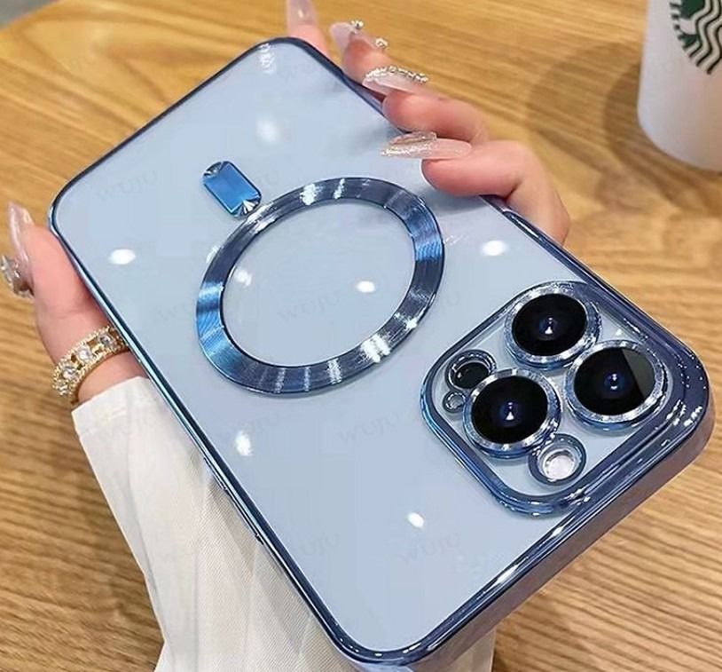 Luxury Slim Plating TPU Bumper Drop Protective Magnetic Phone Case Cover Compatible with Magsafe for iPhone 15 Series, 14 Series, 13 Series, 12 Series, 11 Series
