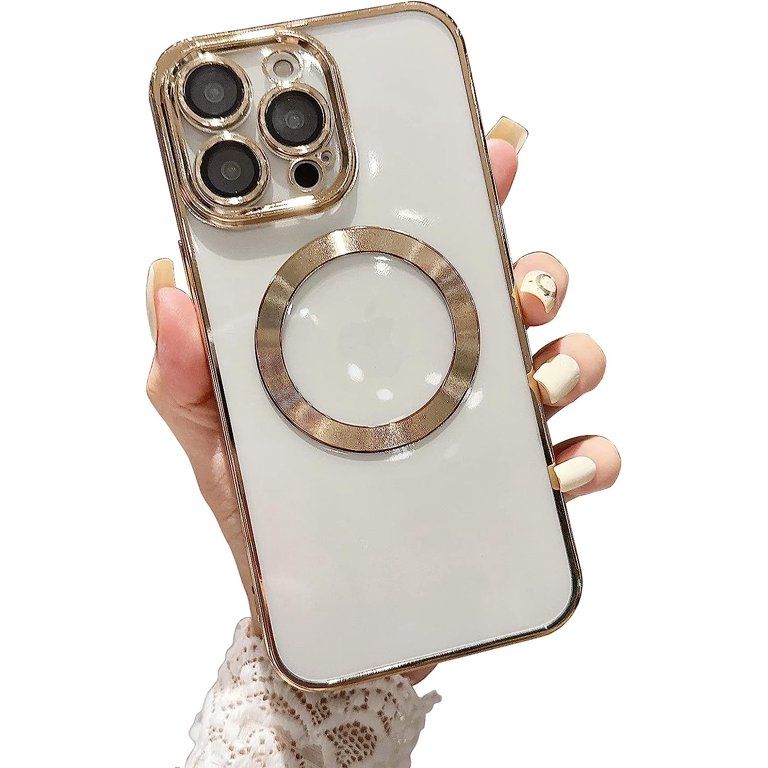 Luxury Slim Plating TPU Bumper Drop Protective Magnetic Phone Case Cover Compatible with Magsafe for iPhone 15 Series, 14 Series, 13 Series, 12 Series, 11 Series