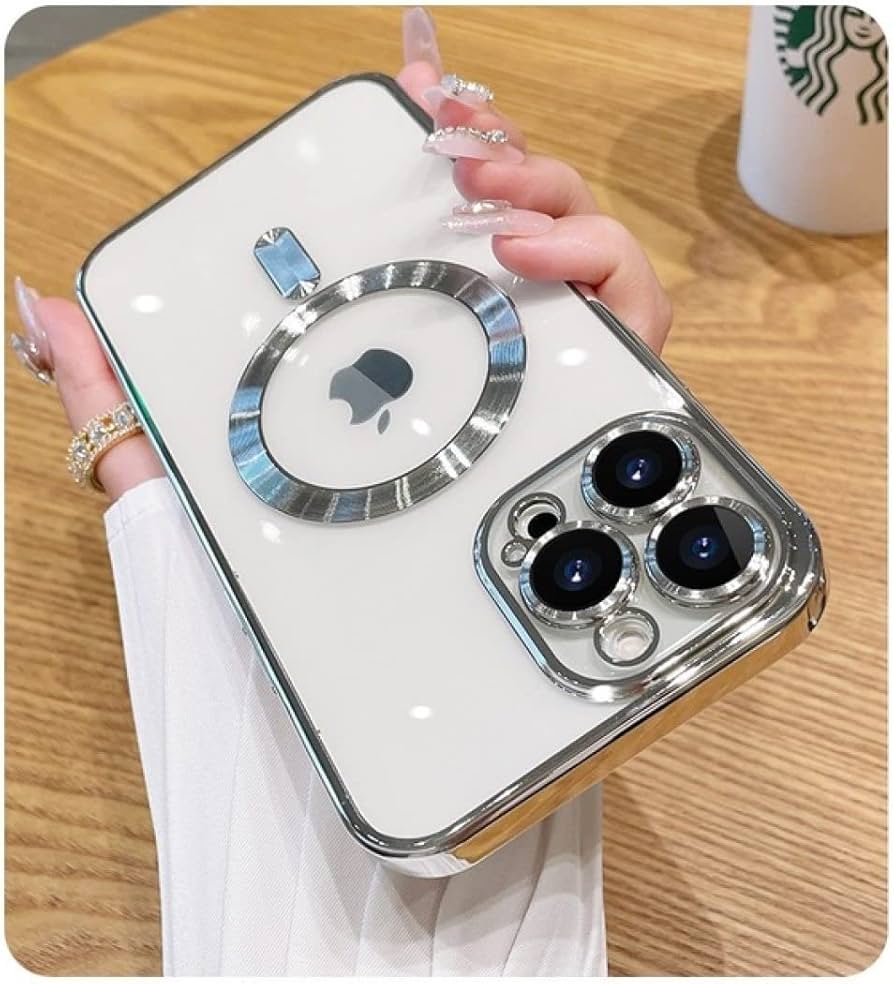 Luxury Slim Plating TPU Bumper Drop Protective Magnetic Phone Case Cover Compatible with Magsafe for iPhone 15 Series, 14 Series, 13 Series, 12 Series, 11 Series