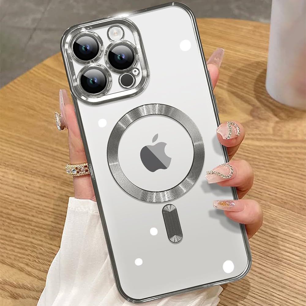 Luxury Slim Plating TPU Bumper Drop Protective Magnetic Phone Case Cover Compatible with Magsafe for iPhone 15 Series, 14 Series, 13 Series, 12 Series, 11 Series