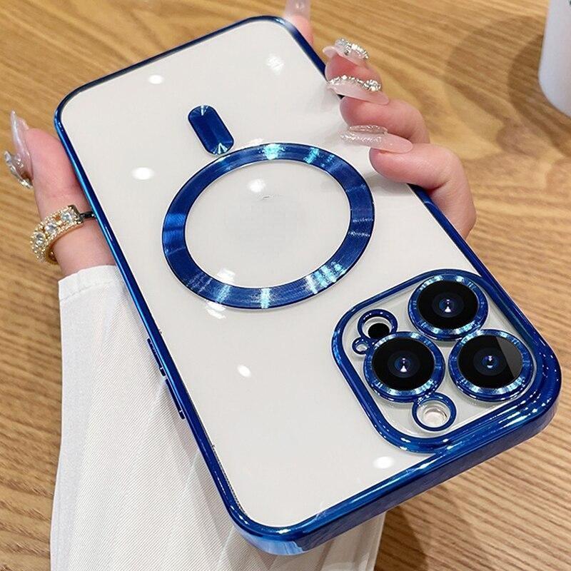 Luxury Slim Plating TPU Bumper Drop Protective Magnetic Phone Case Cover Compatible with Magsafe for iPhone 15 Series, 14 Series, 13 Series, 12 Series, 11 Series