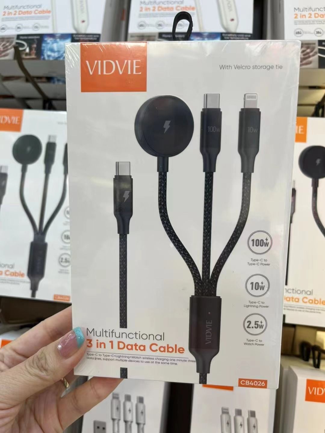 Vidvie Multifunctional 3 in 1 Data Cable- Type C to Type C+ Lightning+Wireless charging Cable for iPhones, iWatches, Samsung, Oppo, Xiaomi, Nokia, Realme Phones