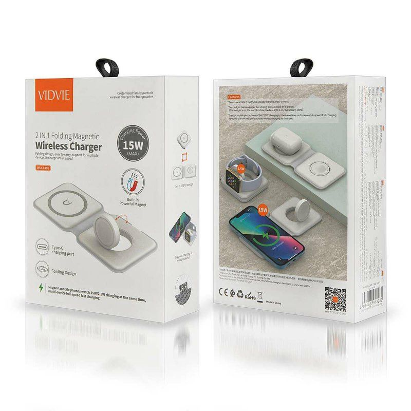Vidvie Magnetic Foldable 3 in 1 Charging Station Fast Wireless Charging Pad, Compatible for iPhone 15/Pro/Max/Plus,14/Pro/Max/Plus/13/12 Series,AirPods 3/2/Pro,iWatch