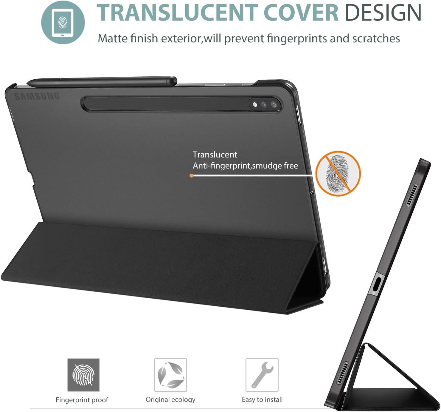 Smart Case Slim Folio Tri-fold Stand Protective Cover Case for Samsung Tab S7+ 12.4" 2020/Tab S8+ 12.4" 2022/ Tab S7 FE 12.4 2021
