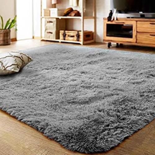 Soft Grey Fluffy Carpets Area Non-slip Rugs Floor Mat Size: 5*8