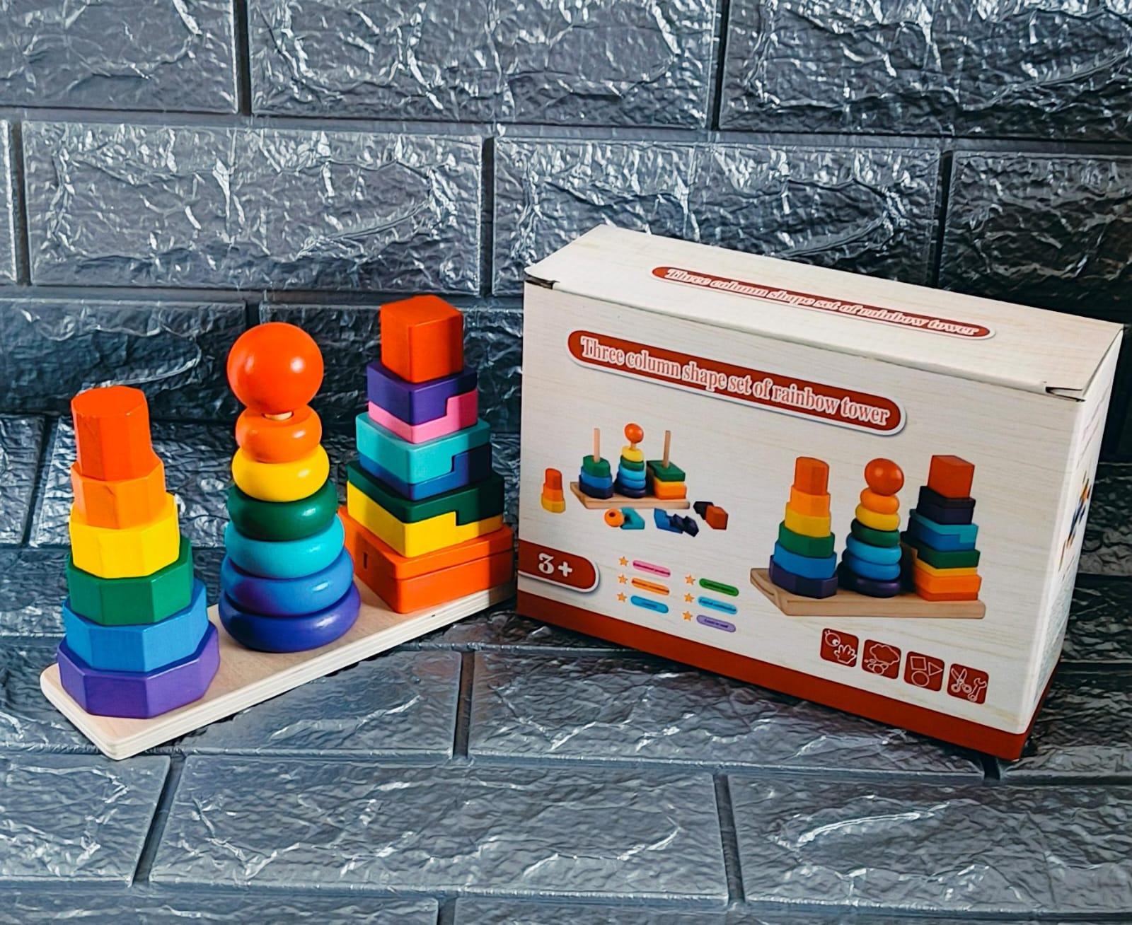 Rainbow Tower 3 Columns Stacking Montessori Toys
