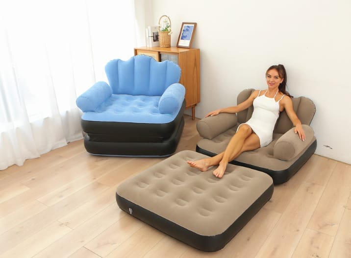 Intex 5 In 1 Inflatable Couch Lazy Sofa Bed With L-shaped Armrest-blue