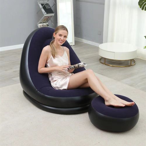 Inflatable Seat With Foot Rest And A Pump-blue