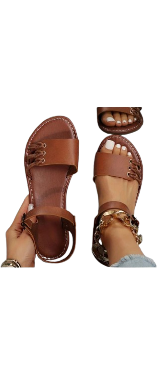 Women's Shoes Sandals Leather ladies Flats Sandals New Flat-soled ladies Sandals Large Size Women Shoes Flat Sandals Retro Girls Simple Open Shoes for Ladies