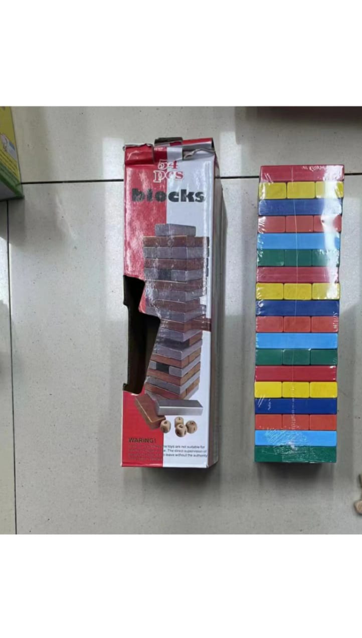 🪄 *Coloured Jenga blocks*
▫️54 piece blocks
▫️Elevate your game  with our 54-piece colored Jenga blocks,where vibrant fun meets strategic challenge for hours of entertainment💯
🔖