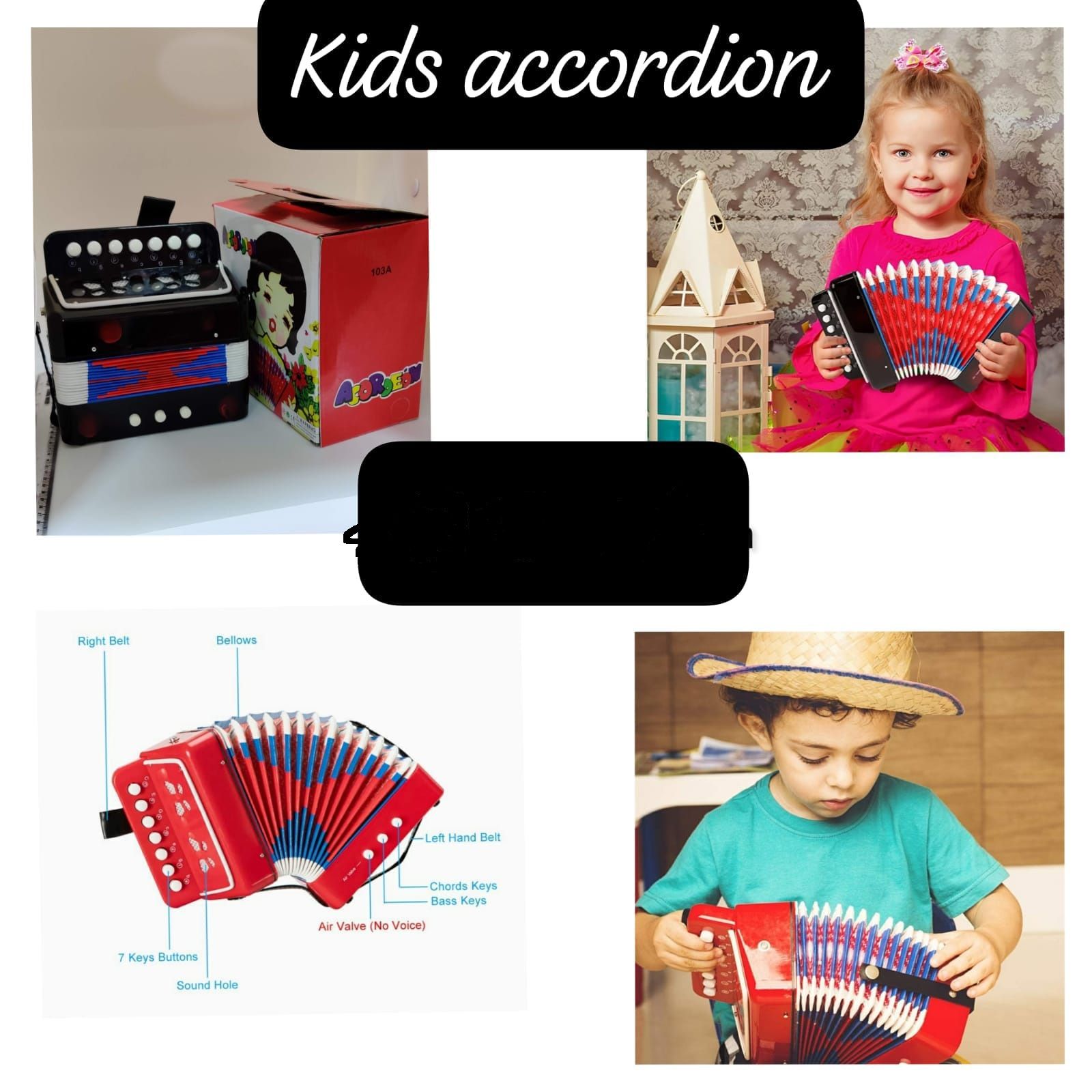 🎶🎶Kids Accordion Musical Instrument.uses food-grade ABS resin materials, non-toxic and harmless, children learn and play 100% safely, bellows are made up of leather, kraft paper, and cloth,.