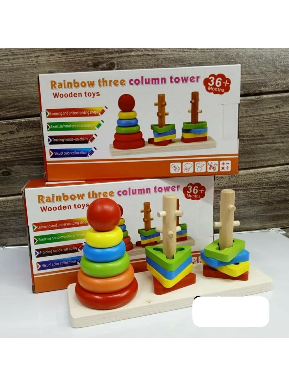 !!! Build, Stack & Learn with the Rainbow Three Column Tower! !!perfect toy to keep little hands busy and minds sharp. With colorful rings and easy-to-stack columns, it encourages creativity