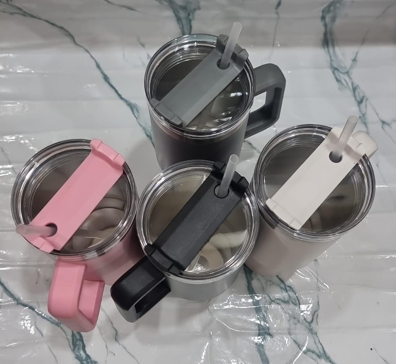 1.2L unbranded clear cap straw thermocup. Stanley Stainless Steel Tumbler with Handle & Straw Lid, Insulated Reusable Stainless Steel Travel Mug