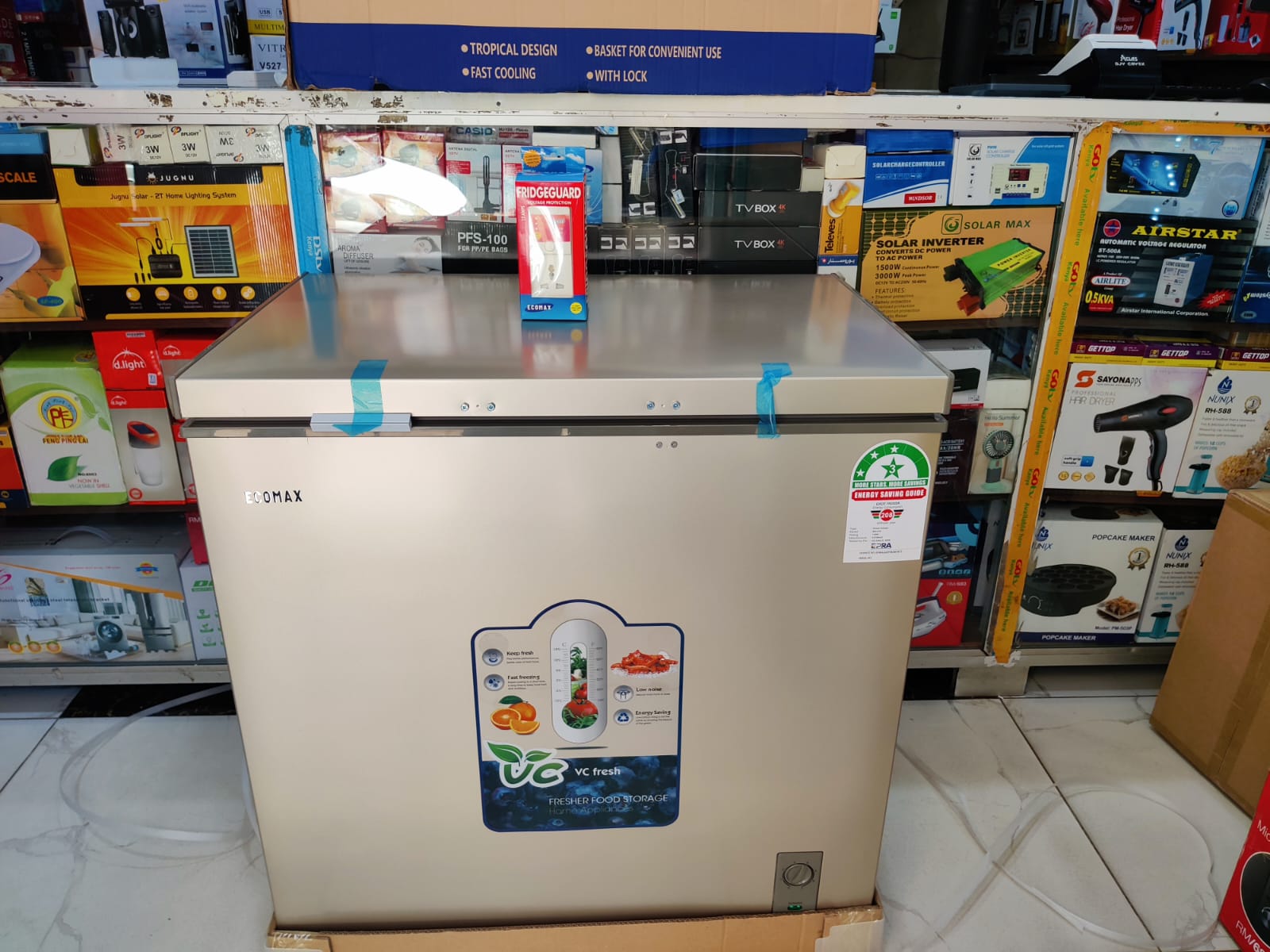 BEST DEALS! Ecomax 219 litres deep chest freezer. It is a spacious and energy-efficient appliance designed to meet all your freezing needs. It offers ample storage space for all your frozen goods